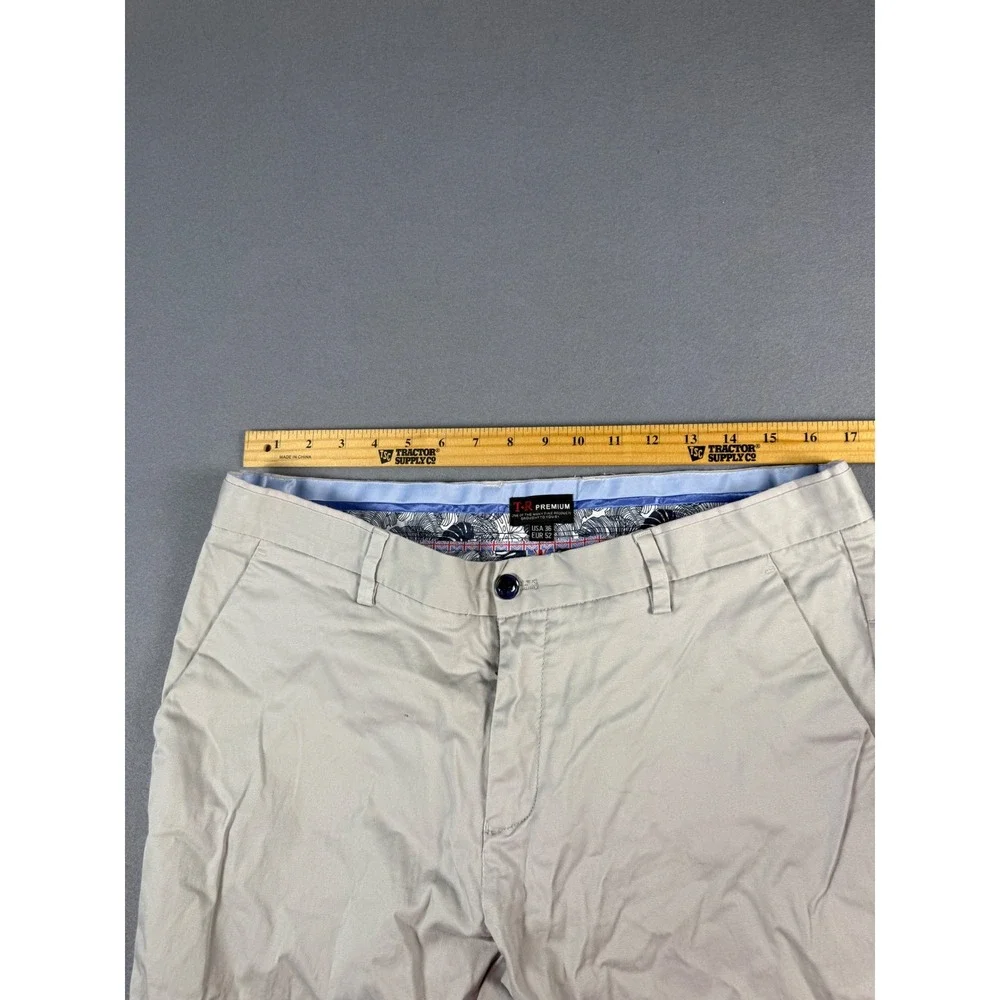 TR Premium Mens Chino Pants Light Gray Slim Fit Flat Front Size 36 x 32